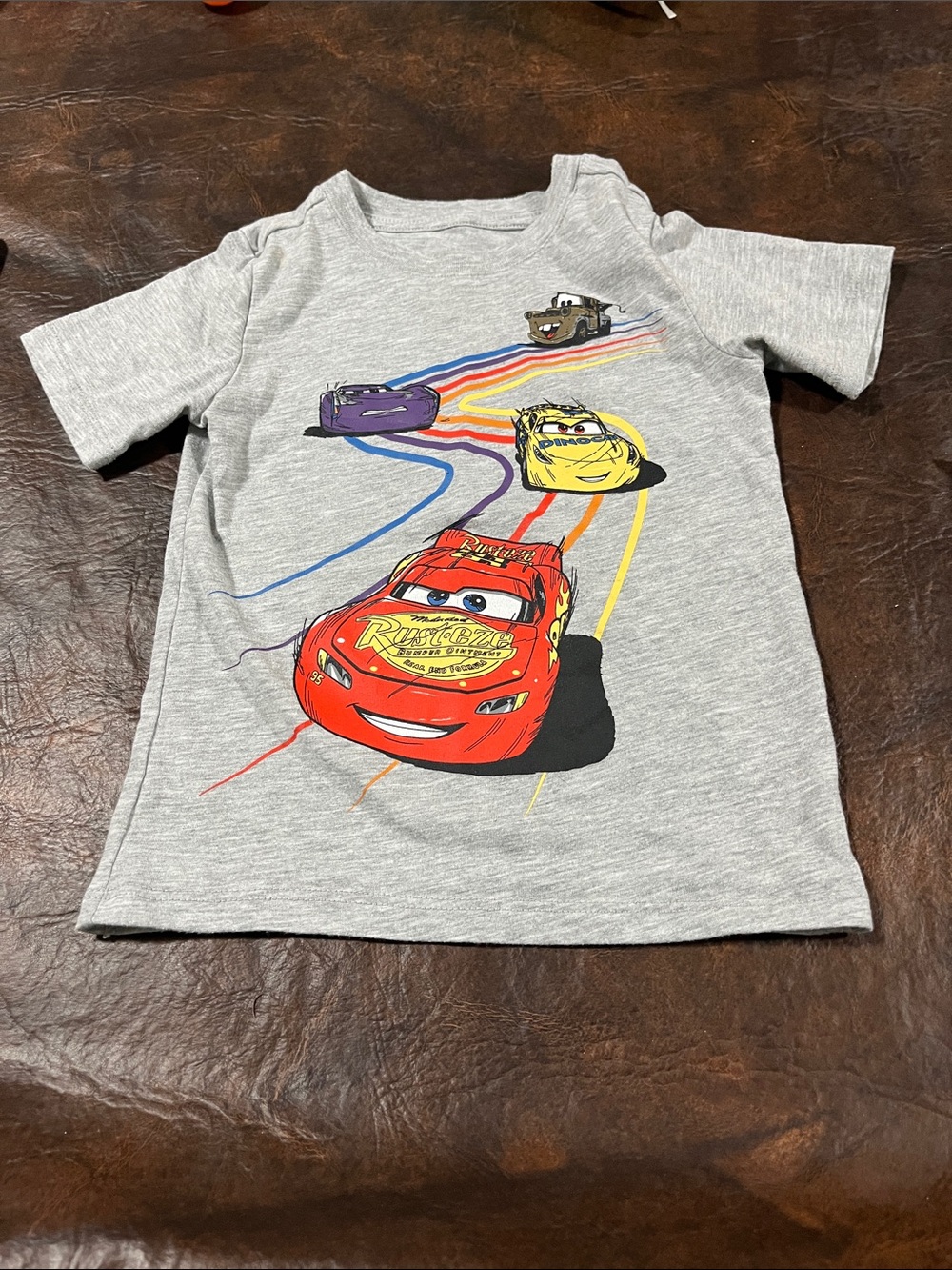 Disney Kids Gray T-Shirt with Red Lightning McQueen and Colorful Racers